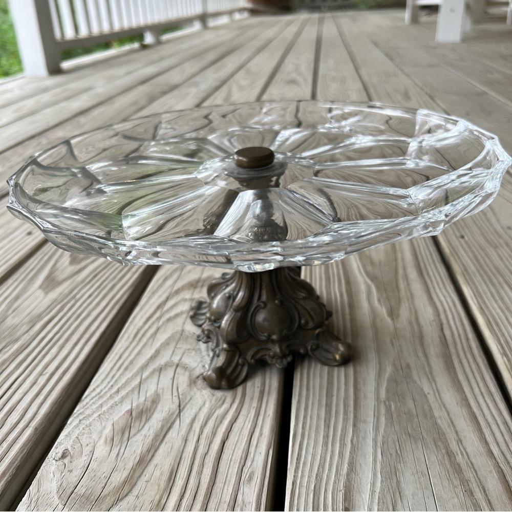 L&L cake plate Hollywood regency brass vintage
